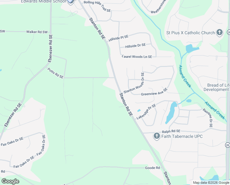 map of restaurants, bars, coffee shops, grocery stores, and more near 2851 Stanton Road Southeast in Conyers
