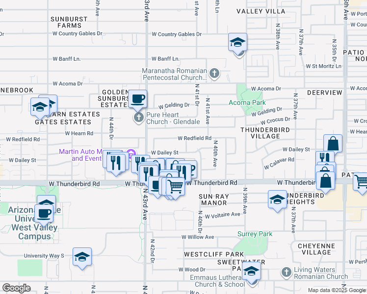 map of restaurants, bars, coffee shops, grocery stores, and more near 14015 North 42nd Avenue in Phoenix