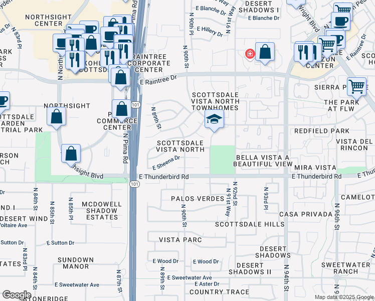 map of restaurants, bars, coffee shops, grocery stores, and more near 9019 East Friess Drive in Scottsdale