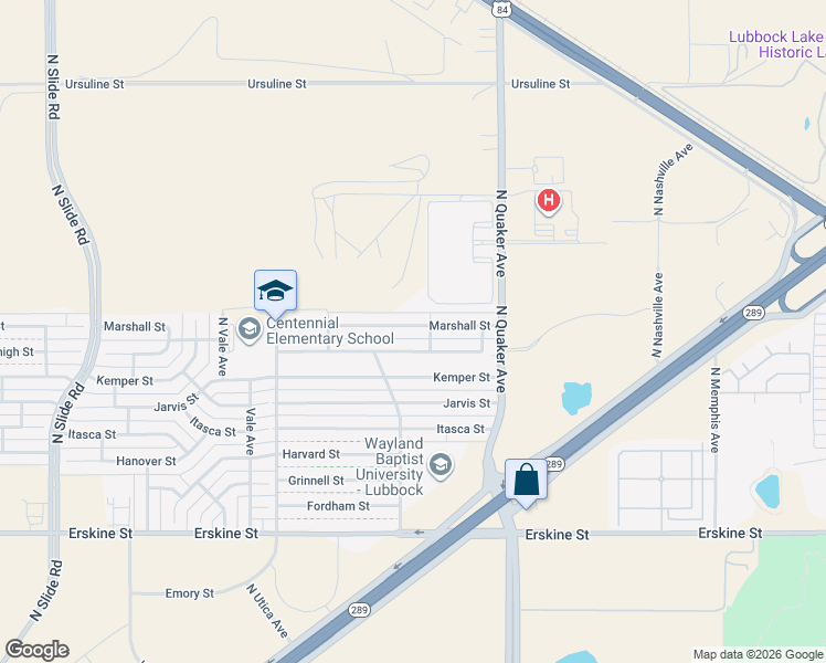 map of restaurants, bars, coffee shops, grocery stores, and more near 4505 Marshall Street in Lubbock