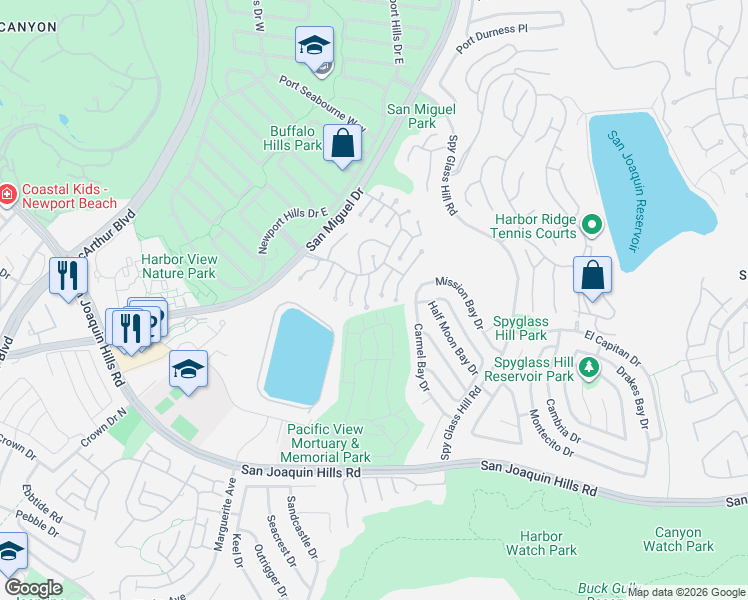 map of restaurants, bars, coffee shops, grocery stores, and more near 1905 Yacht Colinia in Newport Beach