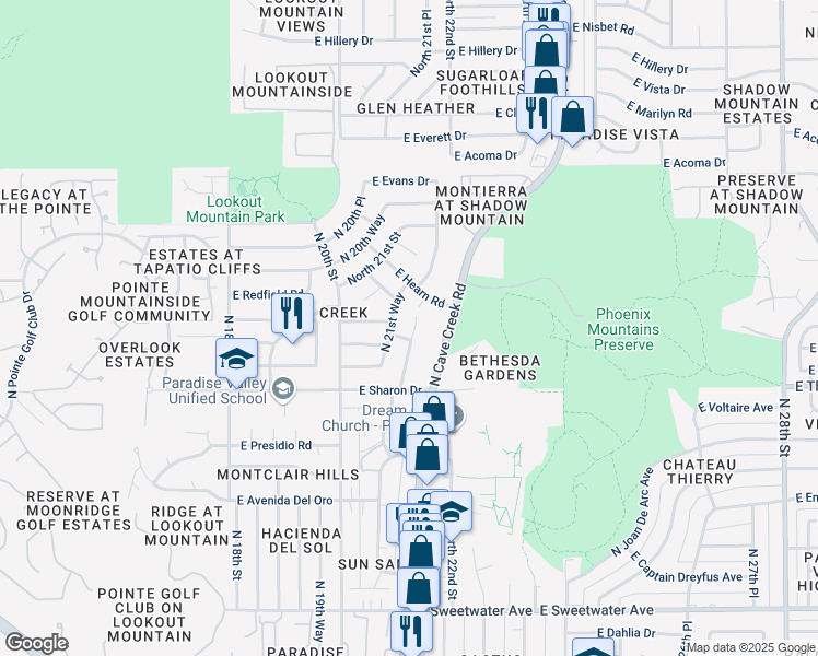 map of restaurants, bars, coffee shops, grocery stores, and more near 13838 North 22nd Street in Phoenix