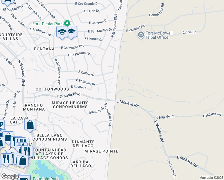 map of restaurants, bars, coffee shops, grocery stores, and more near 17507 Catawba Plaza in Fountain Hills