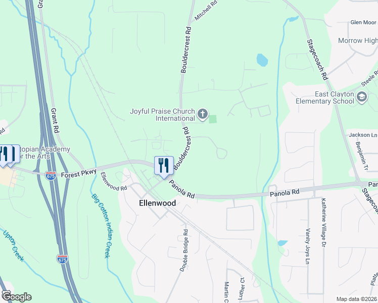 map of restaurants, bars, coffee shops, grocery stores, and more near 5177 Bouldercrest Road in Ellenwood