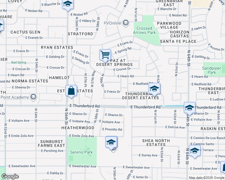map of restaurants, bars, coffee shops, grocery stores, and more near 5826 East Friess Drive in Scottsdale