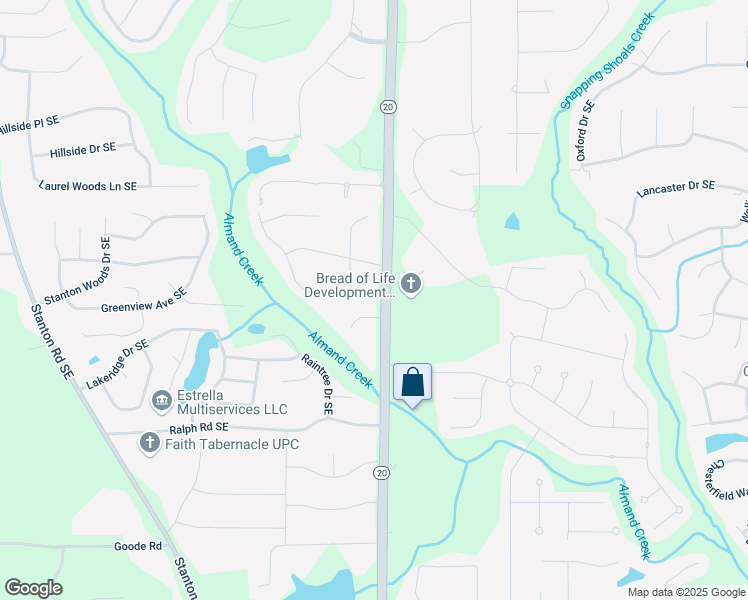map of restaurants, bars, coffee shops, grocery stores, and more near 2855 Georgia 20 in Conyers