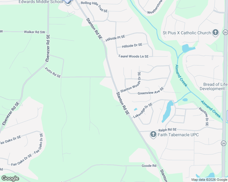 map of restaurants, bars, coffee shops, grocery stores, and more near 2851 Stanton Road Southeast in Conyers