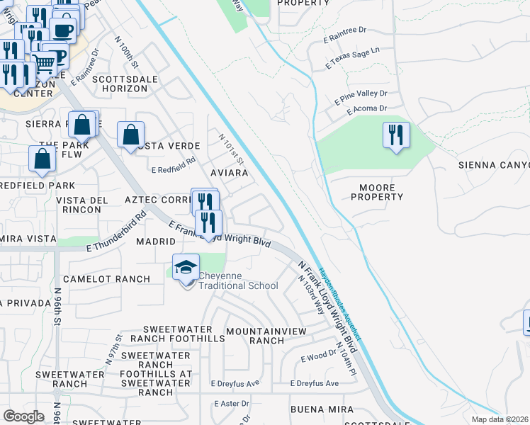 map of restaurants, bars, coffee shops, grocery stores, and more near 10179 East Conieson Road in Scottsdale