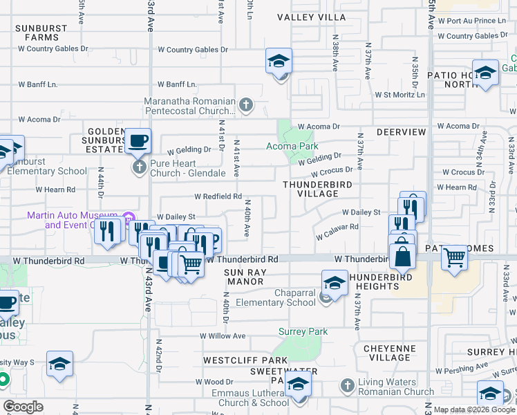 map of restaurants, bars, coffee shops, grocery stores, and more near 14040 North 39th Lane in Phoenix