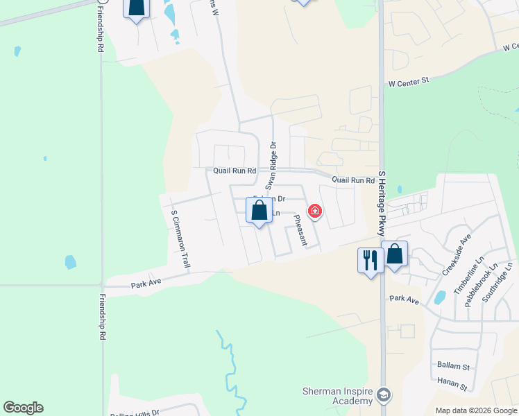 map of restaurants, bars, coffee shops, grocery stores, and more near 4405 Hawk Lane in Sherman