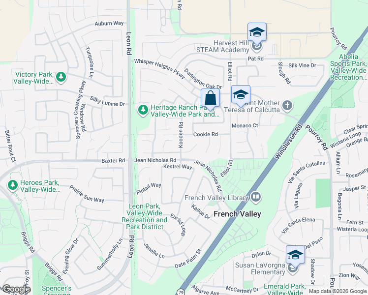 map of restaurants, bars, coffee shops, grocery stores, and more near 34932 Kooden Road in Winchester