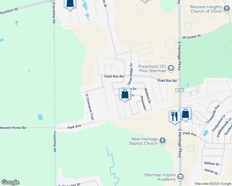 map of restaurants, bars, coffee shops, grocery stores, and more near 4513 Hawk Lane in Sherman