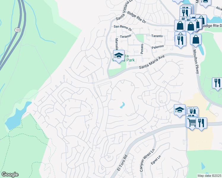 map of restaurants, bars, coffee shops, grocery stores, and more near 24055 Paseo Del Lago in Laguna Woods