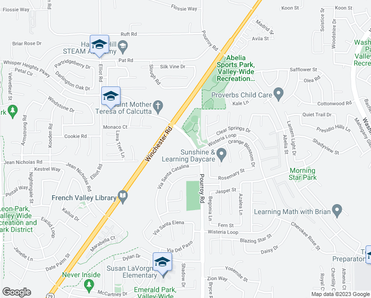 map of restaurants, bars, coffee shops, grocery stores, and more near 34875 Pourroy Road in Winchester