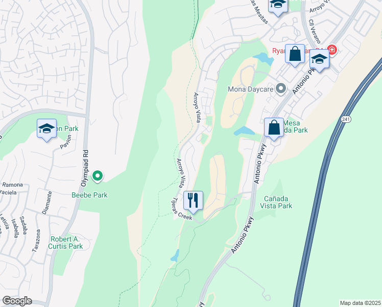 map of restaurants, bars, coffee shops, grocery stores, and more near 5 Cascada in Rancho Santa Margarita