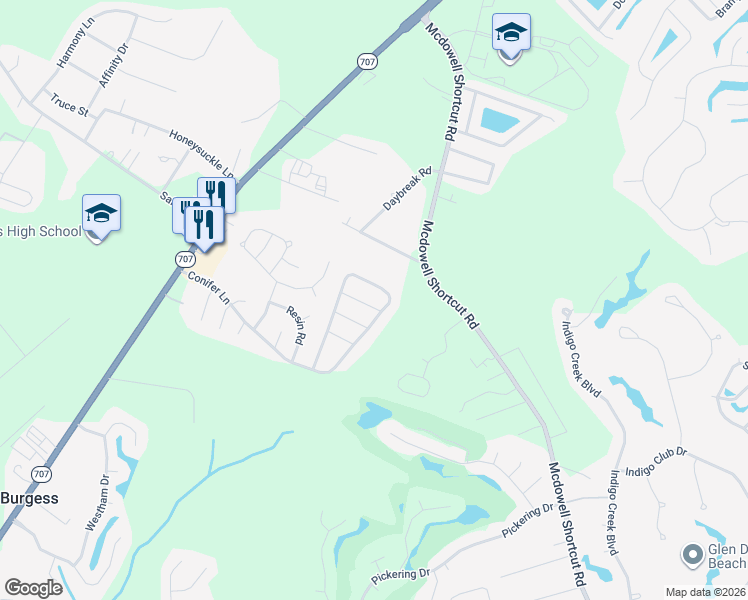 map of restaurants, bars, coffee shops, grocery stores, and more near 5008 Blue Spruce Lane in Murrells Inlet