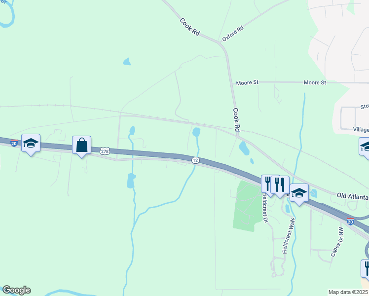 map of restaurants, bars, coffee shops, grocery stores, and more near 50 Tully Road in Covington