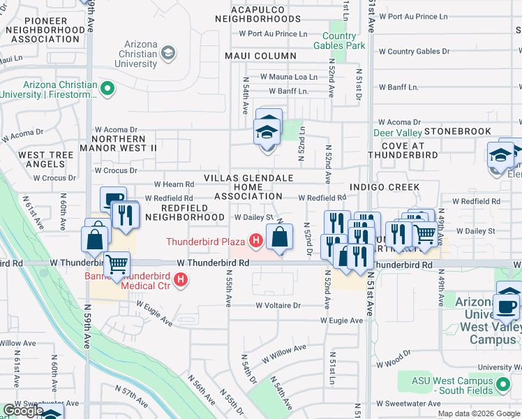 map of restaurants, bars, coffee shops, grocery stores, and more near 14013 North 53rd Drive in Glendale