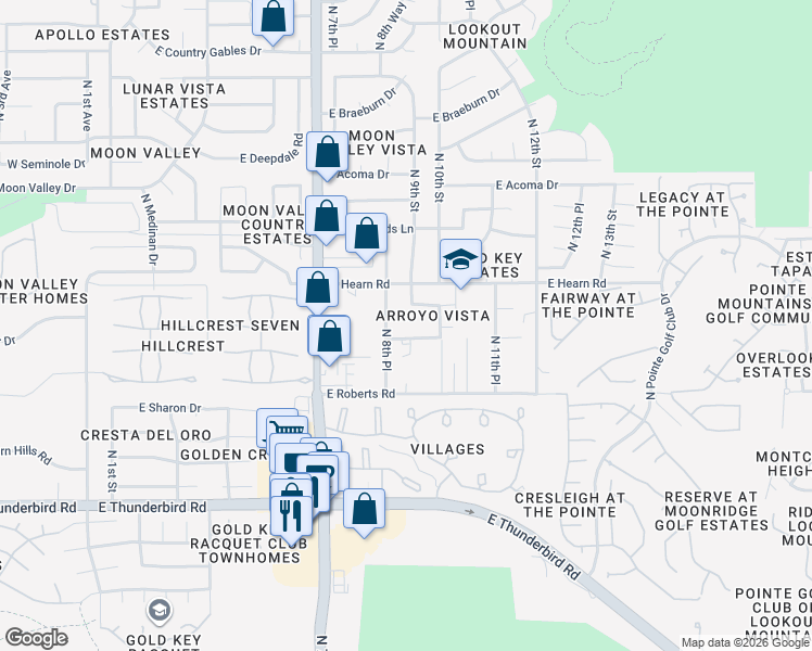 map of restaurants, bars, coffee shops, grocery stores, and more near 810 East Friess Drive in Phoenix