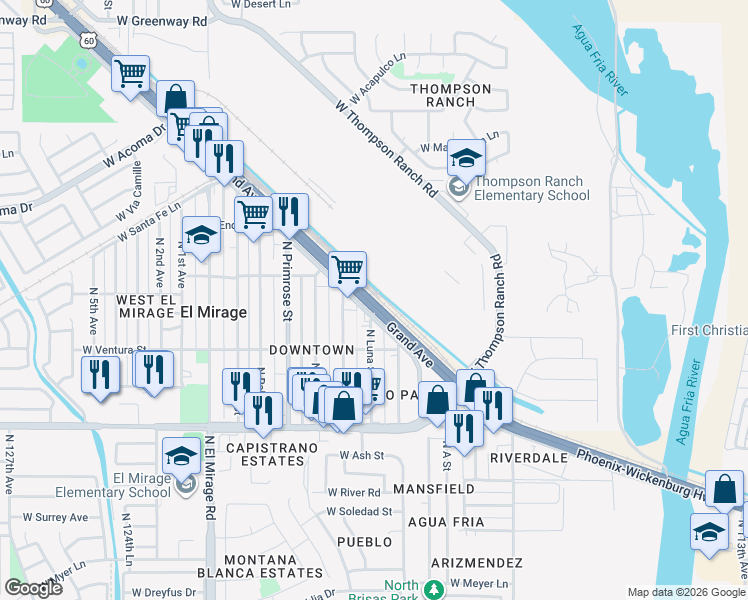 map of restaurants, bars, coffee shops, grocery stores, and more near 11854 West Scotts Drive in El Mirage