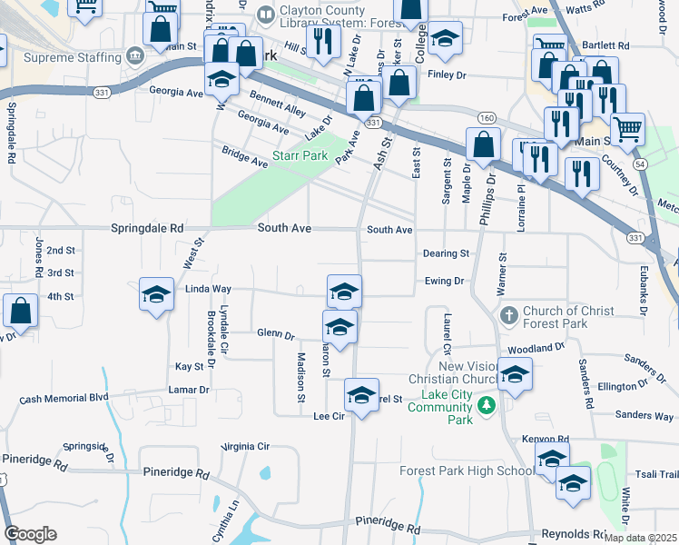 map of restaurants, bars, coffee shops, grocery stores, and more near 785 Alice Street in Forest Park