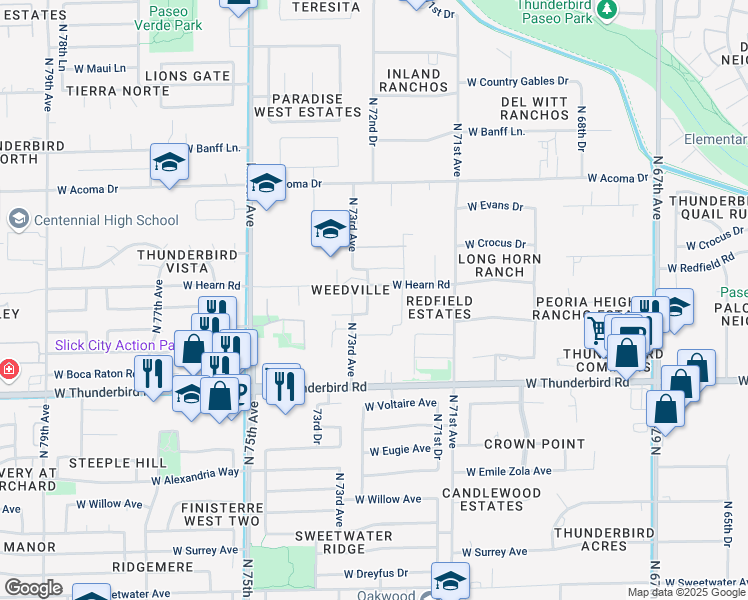 map of restaurants, bars, coffee shops, grocery stores, and more near 14031 North 72nd Lane in Peoria