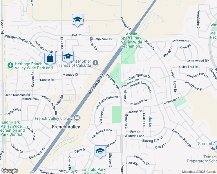 map of restaurants, bars, coffee shops, grocery stores, and more near 35004 Corte De Oro in Winchester