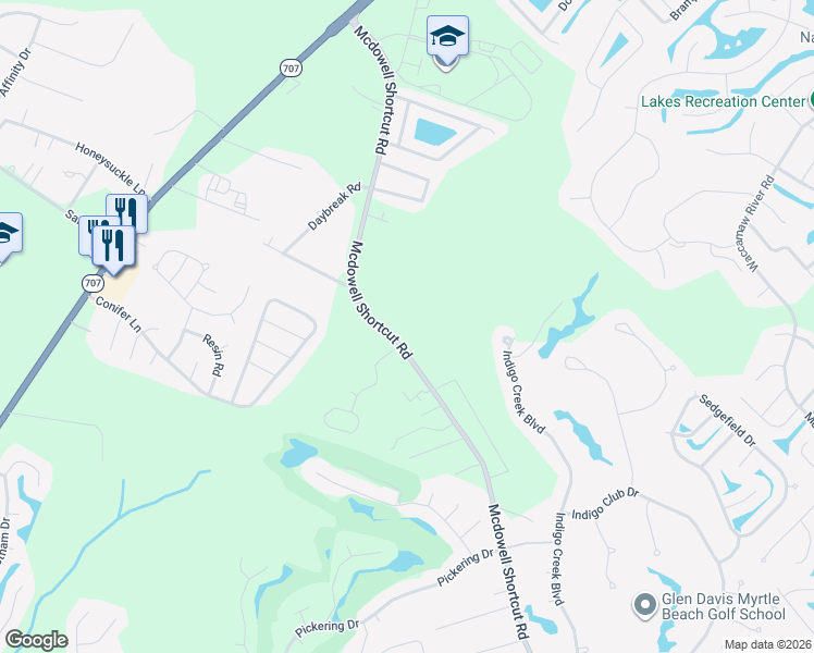 map of restaurants, bars, coffee shops, grocery stores, and more near 10049 Mcdowell Shortcut Road in Murrells Inlet