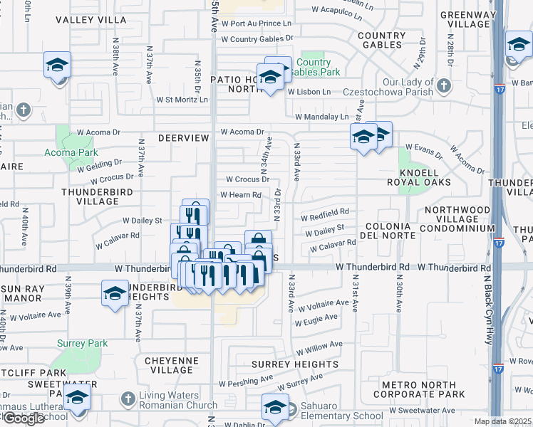 map of restaurants, bars, coffee shops, grocery stores, and more near 3401 North 34th Avenue in Phoenix