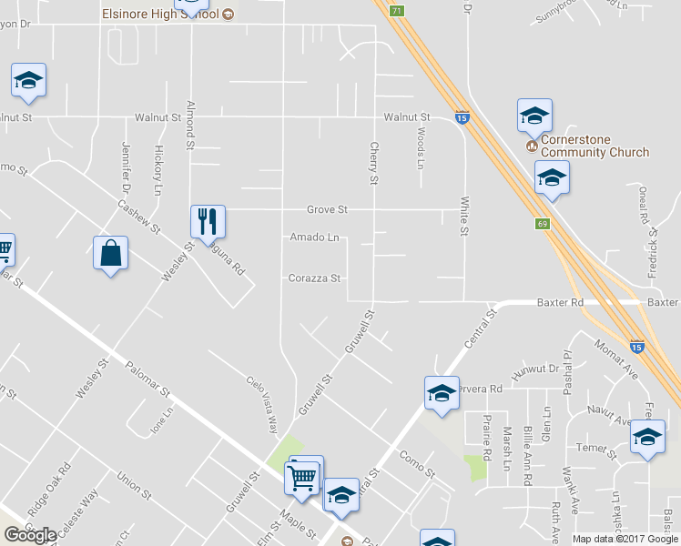 map of restaurants, bars, coffee shops, grocery stores, and more near 34925 Cameron Lane in Wildomar