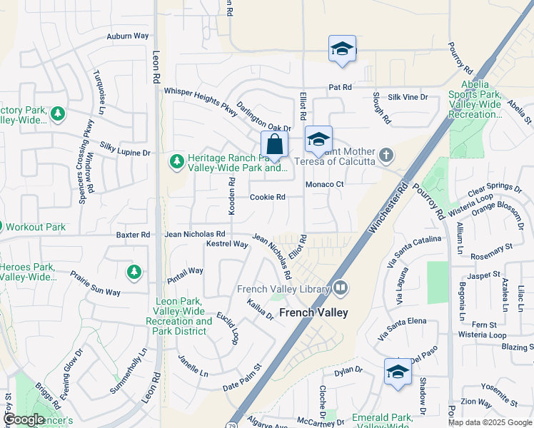 map of restaurants, bars, coffee shops, grocery stores, and more near 34929 Sage Canyon Court in Winchester