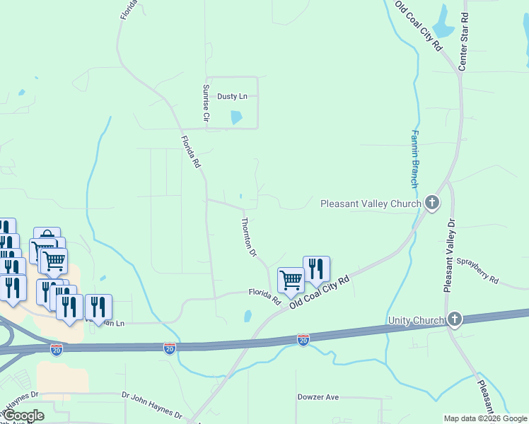 map of restaurants, bars, coffee shops, grocery stores, and more near 64 Shell Lane in Pell City