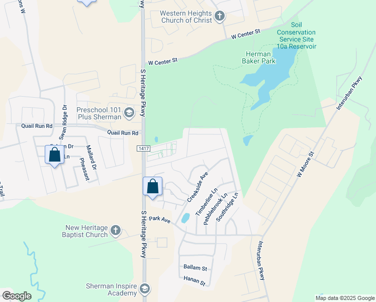 map of restaurants, bars, coffee shops, grocery stores, and more near 1305 Silverton Drive in Sherman