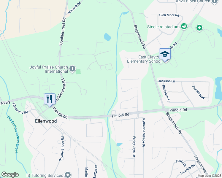 map of restaurants, bars, coffee shops, grocery stores, and more near 5170 Gilgal Way in Ellenwood