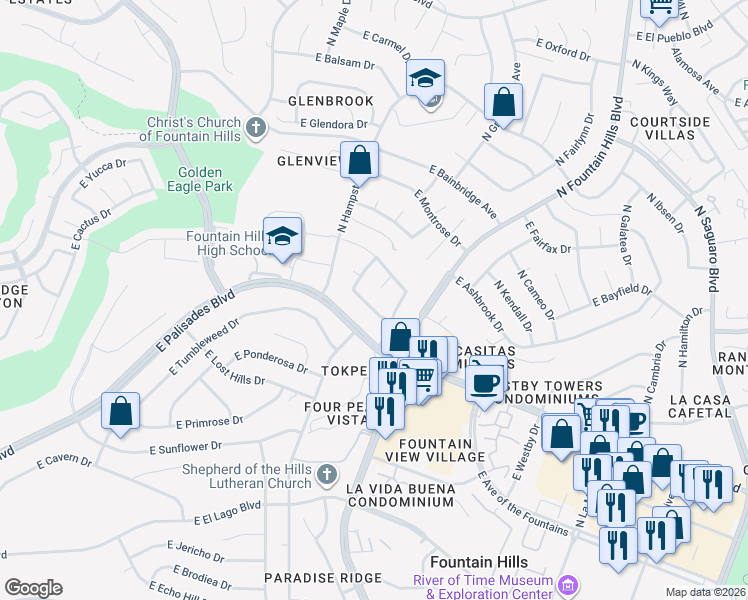 map of restaurants, bars, coffee shops, grocery stores, and more near 16226 East Keymar Drive in Fountain Hills