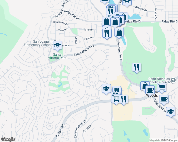map of restaurants, bars, coffee shops, grocery stores, and more near 3146 Via Vista in Laguna Woods