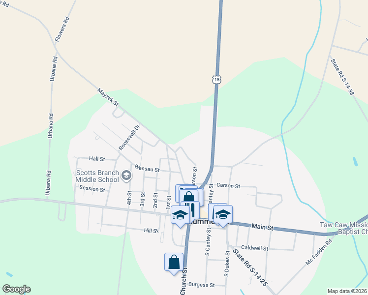 map of restaurants, bars, coffee shops, grocery stores, and more near 32 Parson Street in Summerton