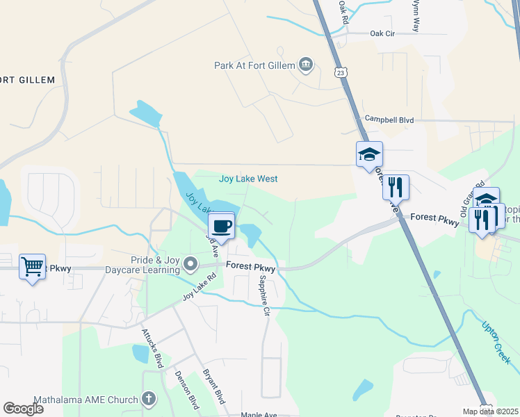 map of restaurants, bars, coffee shops, grocery stores, and more near 2300 Shady Drive in Morrow