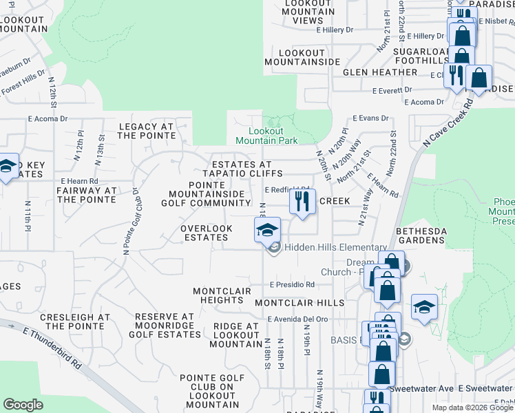 map of restaurants, bars, coffee shops, grocery stores, and more near 14015 North 17th Place in Phoenix