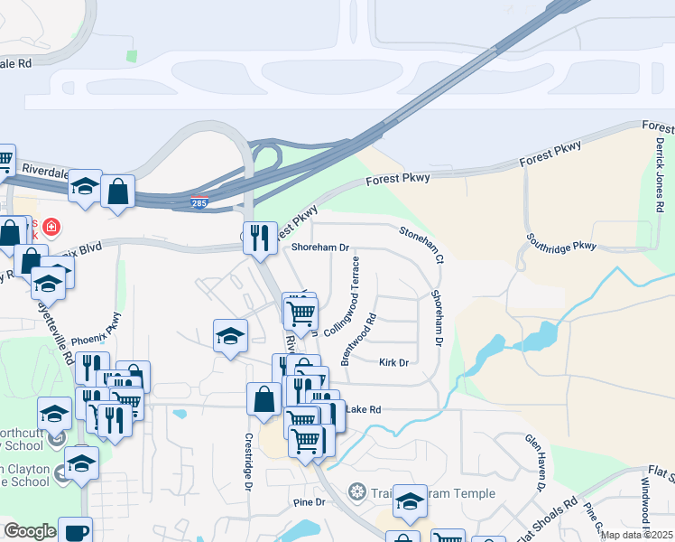 map of restaurants, bars, coffee shops, grocery stores, and more near 5189 Kingswood Circle in Atlanta