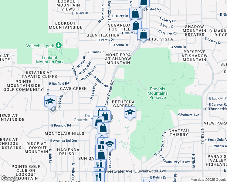 map of restaurants, bars, coffee shops, grocery stores, and more near in Phoenix