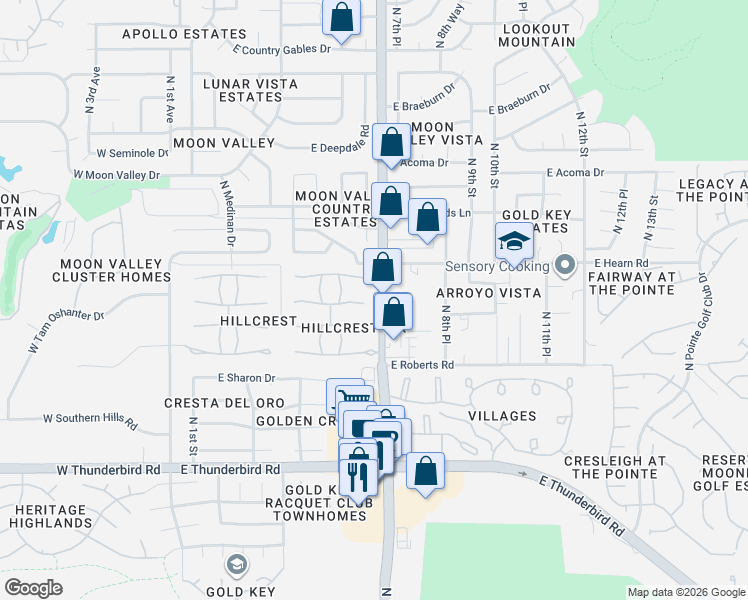 map of restaurants, bars, coffee shops, grocery stores, and more near 626 East Tam O Shanter Drive in Phoenix