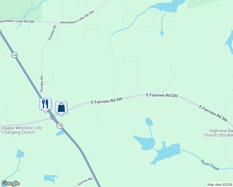 map of restaurants, bars, coffee shops, grocery stores, and more near 5145 East Fairview Road Southwest in Stockbridge