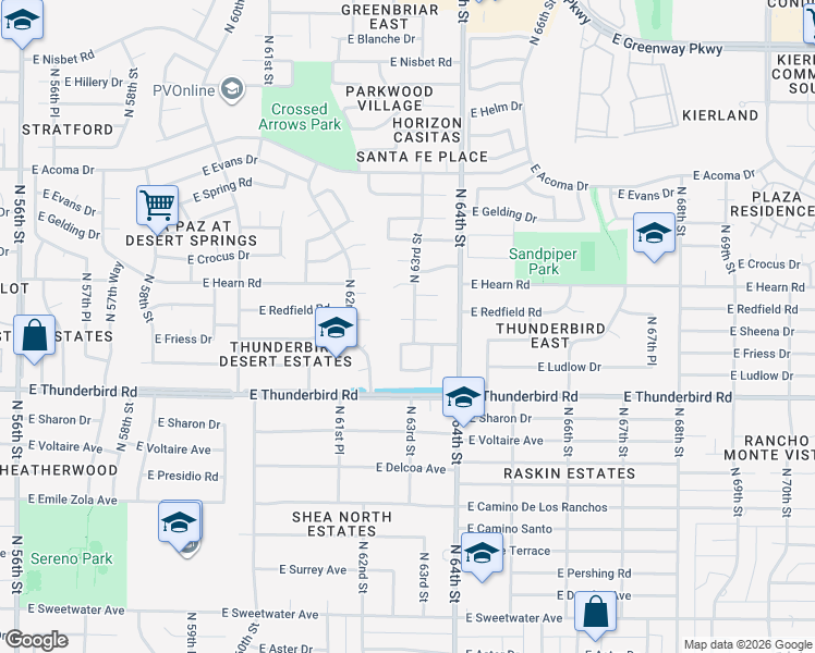 map of restaurants, bars, coffee shops, grocery stores, and more near 6241 East Redfield Road in Scottsdale