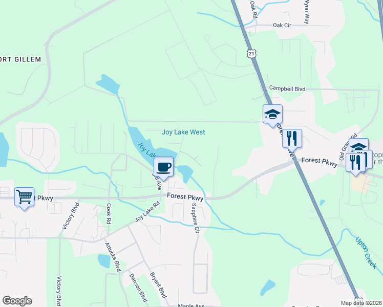 map of restaurants, bars, coffee shops, grocery stores, and more near 5176 Howell Court in Ellenwood
