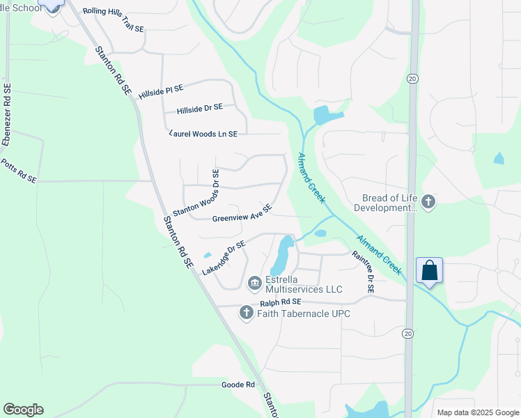 map of restaurants, bars, coffee shops, grocery stores, and more near 660 Greenview Avenue Southeast in Conyers