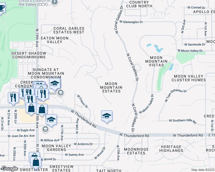 map of restaurants, bars, coffee shops, grocery stores, and more near 14014 North Moon Lane in Phoenix