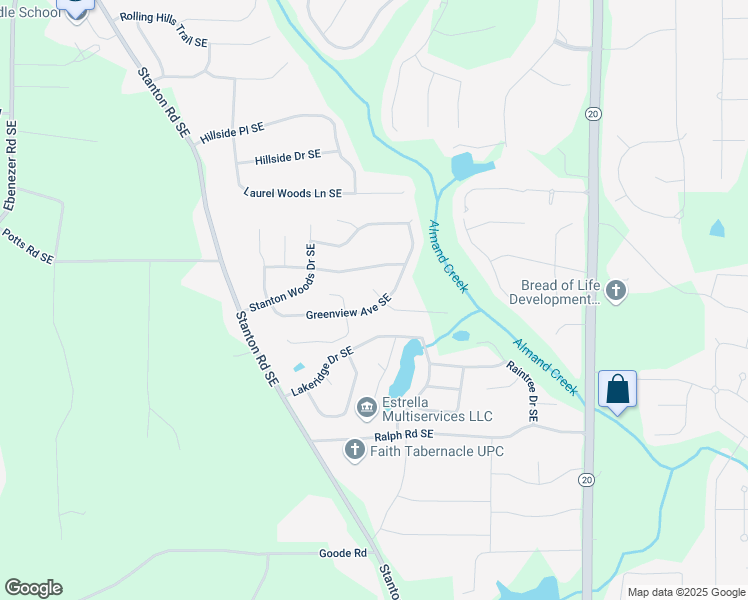 map of restaurants, bars, coffee shops, grocery stores, and more near 660 Greenview Avenue Southeast in Conyers
