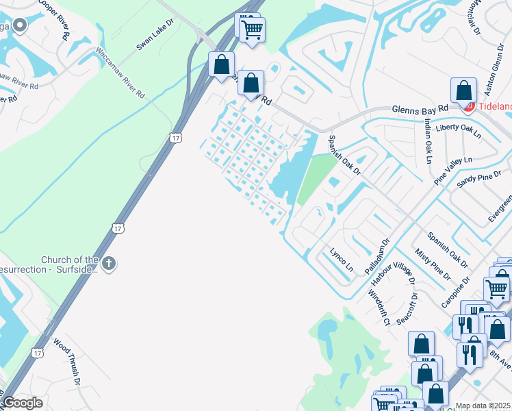 map of restaurants, bars, coffee shops, grocery stores, and more near 8925 Duckview Drive in Surfside Beach