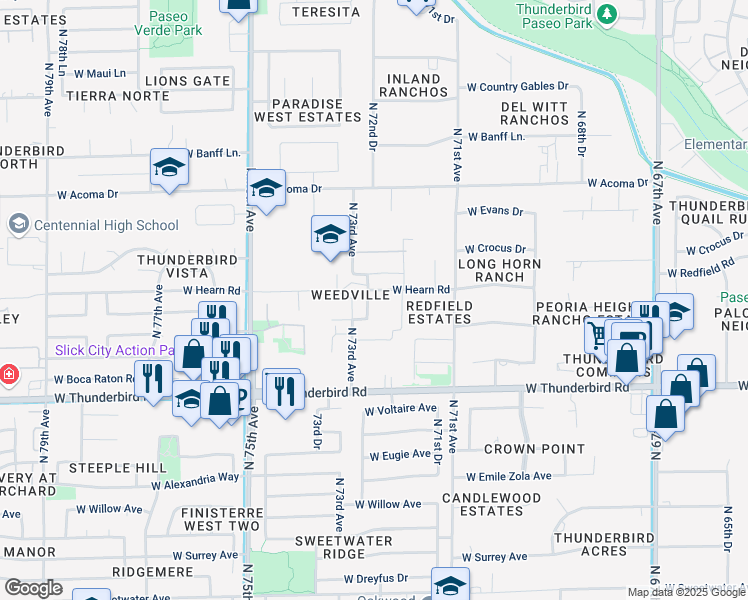 map of restaurants, bars, coffee shops, grocery stores, and more near 14031 North 72nd Lane in Peoria
